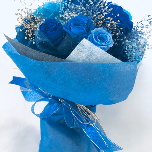 プリザーブドフラワー星空の輝きブルーローズ花束（花束ラッピング