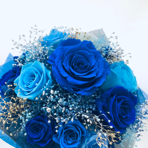 プリザーブドフラワー星空の輝きブルーローズ花束（花束ラッピング