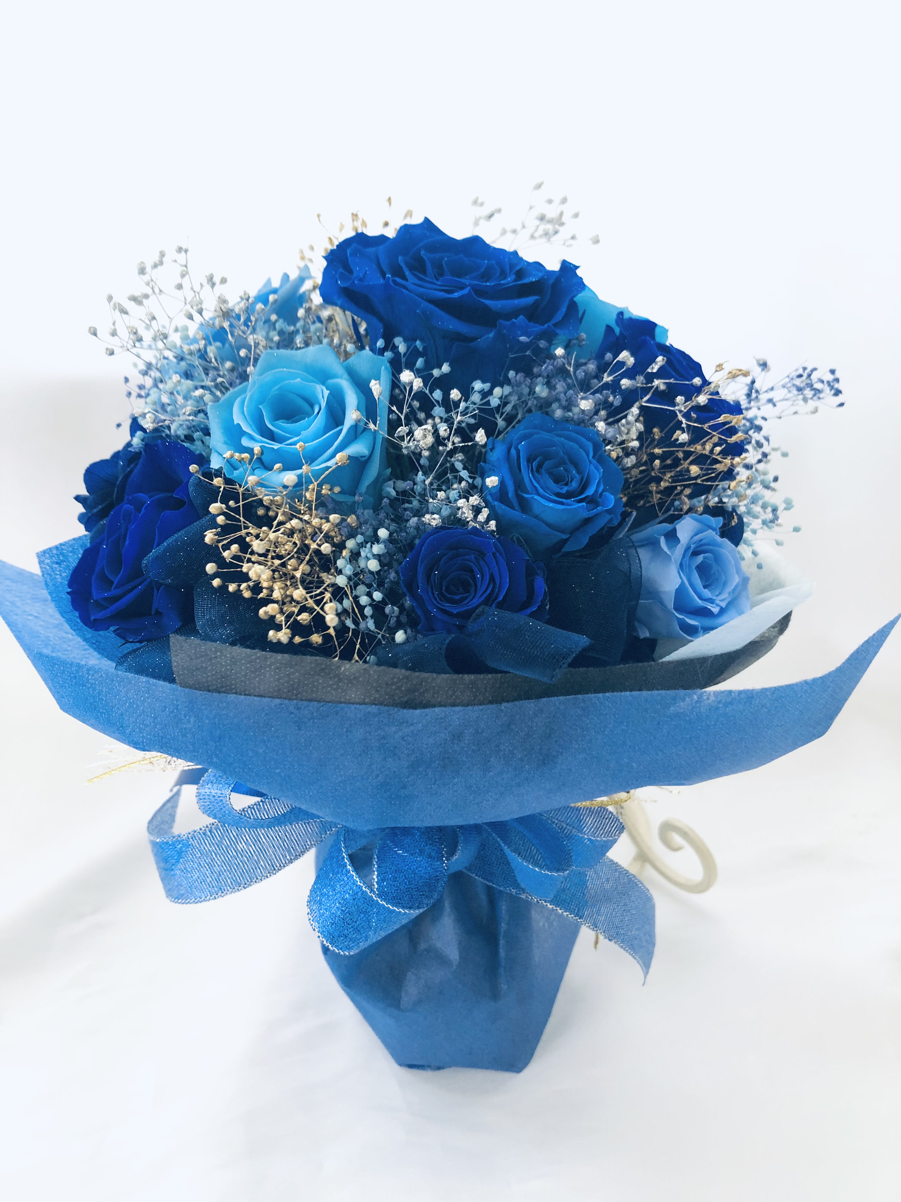 プリザーブドフラワー星空の輝きブルーローズ花束（花束ラッピング）