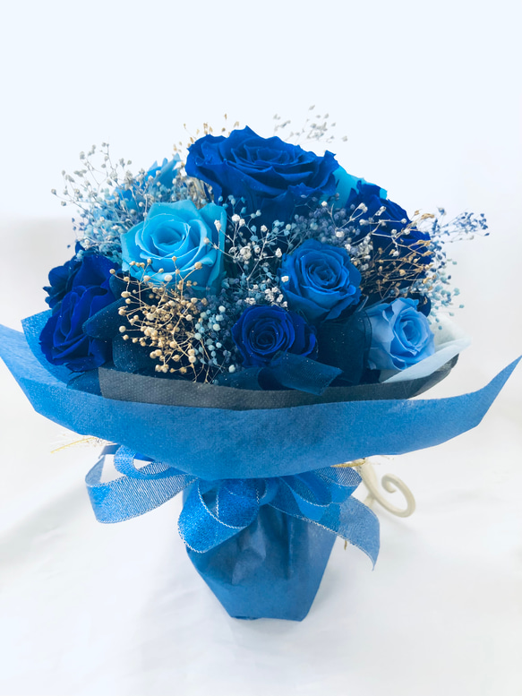 プリザーブドフラワー 花束 青色 プリザーブドフラワー星空の輝きブルーローズ花束（花束ラッピング