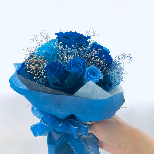 プリザーブドフラワー星空の輝きブルーローズ花束（花束ラッピング