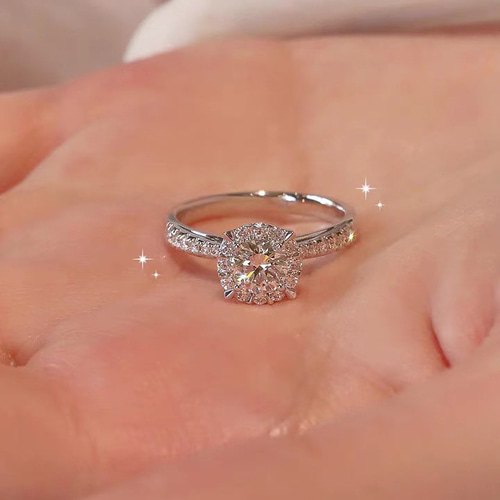 ラウンド モアッサナイト キラキラ シルバー925 指輪 ヘイローリング モアッサナイト Dカラー ヘイローリング キラキラ シルバー925