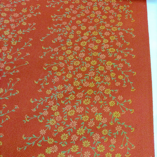 正絹 洗い済】赤茶色の鮫小紋と小花柄の生地 約37×50～150cm