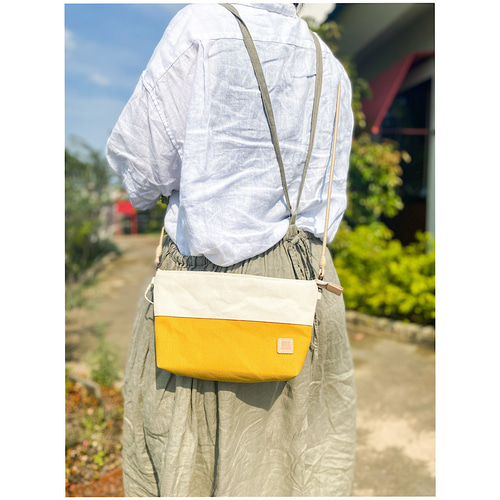 倉敷帆布 切り替えショルダー ツートンカラー ミントグリーン 山吹