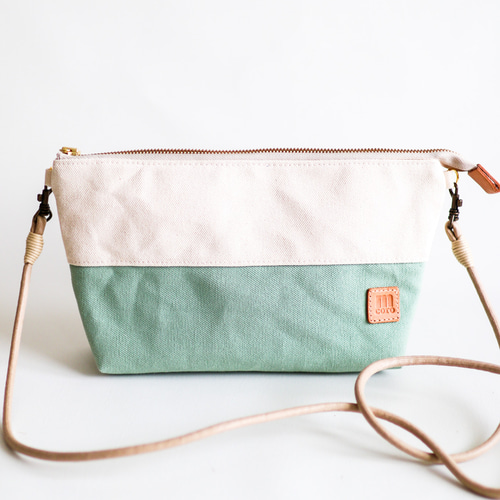 倉敷帆布 切り替えショルダー ツートンカラー ミントグリーン 山吹