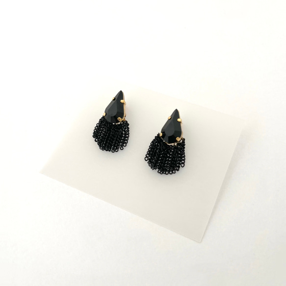 Swarovski（スワロフスキー）×チェーン ピアス【Black】 4枚目の画像