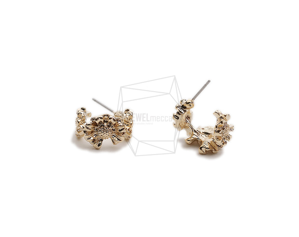 ERG-2356-G【2個入り】フラワーピアス,Flower Post Earring/12.8mm X 16.9mm 2枚目の画像