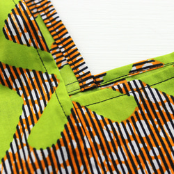 alinのあづま袋 S お弁当包み アフリカンバティックあずま袋 マチ付き （緑の波/オレンジ）. 6枚目の画像