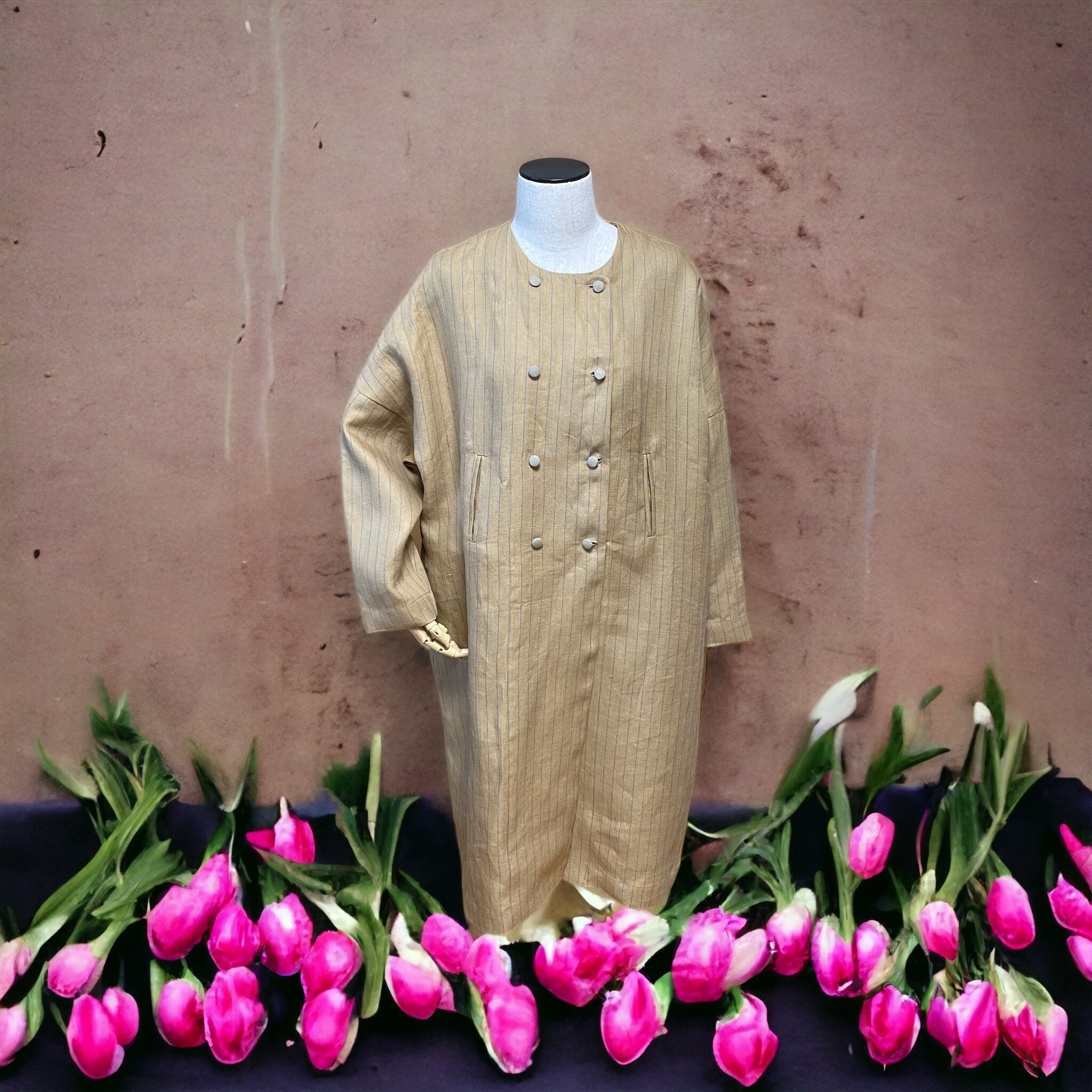 リネンストライプスプリングコート