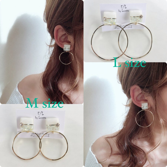 Square bi-color shell hoop pierce/earring 8枚目の画像