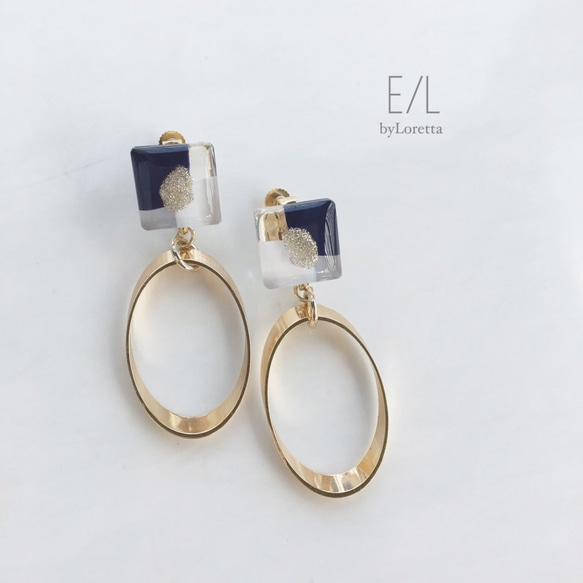 Square 3color oval hoop pierce/earring 1枚目の画像