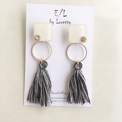 (全2色)2way color square mix tassel pierce/earring 5枚目の画像