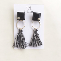 (全2色)2way color square mix tassel pierce/earring 4枚目の画像