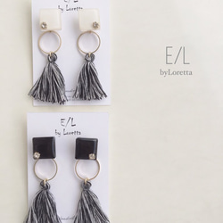 (全2色)2way color square mix tassel pierce/earring 1枚目の画像