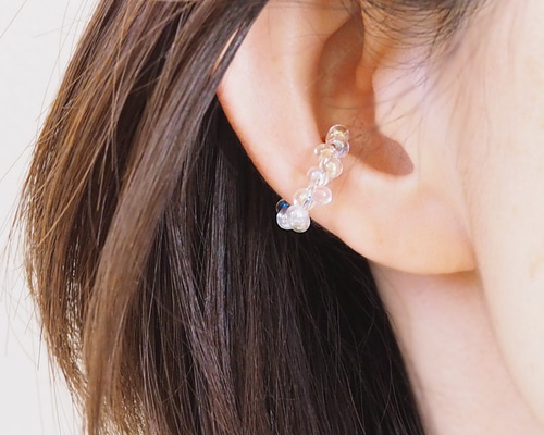 クリア＊ぷっくりつぶつぶシャボン玉 ガラスイヤーカフ（片耳用