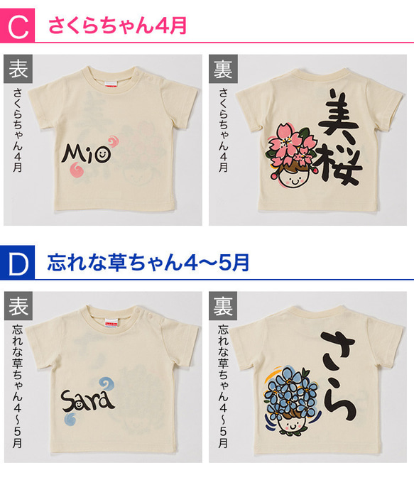 名入れ プレゼント バースデイ 子供服 手描きTシャツ お花の子シリーズ手描き 手書き Tシャツ 男の子 女の子 ギフト 3枚目の画像