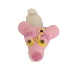 羊毛フェルト【犬】ピンクのヒョウを被ったパグストラップ (キーホルダー) 5枚目の画像