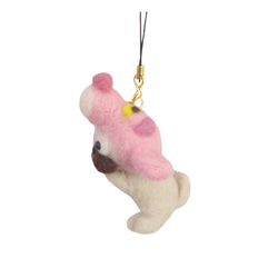 羊毛フェルト【犬】ピンクのヒョウを被ったパグストラップ (キーホルダー) 3枚目の画像