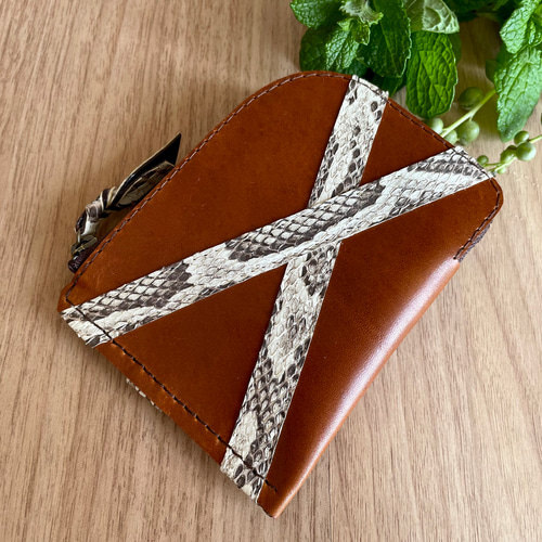 ミニ財布 コンパクト L字ファスナー パイソン コードデザイン ✣お札を