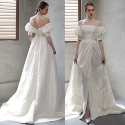 フランス風 ウエディングドレス 波形トレーン スレンダーライン ミニ  