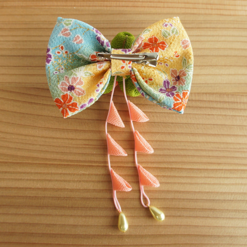 つまみ細工 ちりめん金彩 リボン 小さめ 髪飾り 水色ピンク系 卒業式