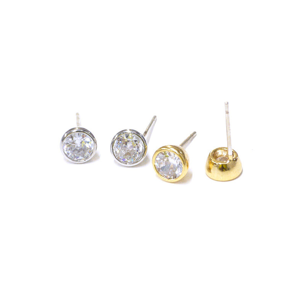 全新【1對】SV925機芯！約 6mm bezeru set CZ single gold pierce，金屬零件 NF 第5張的照片