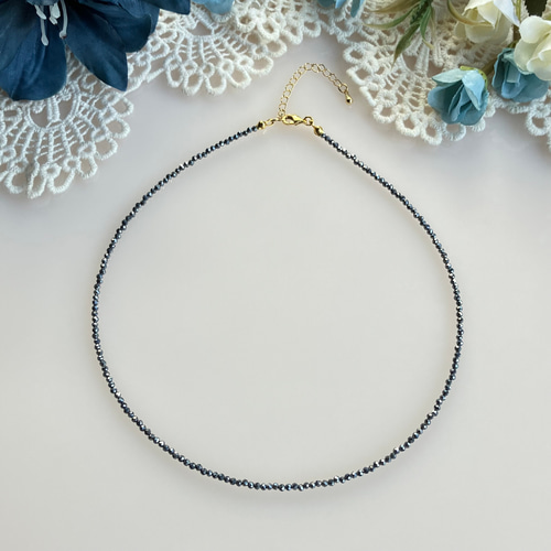 鑑定済み テラヘルツ鉱石ネックレス2mmカット珠 40cm 45cm 50cm 55cm