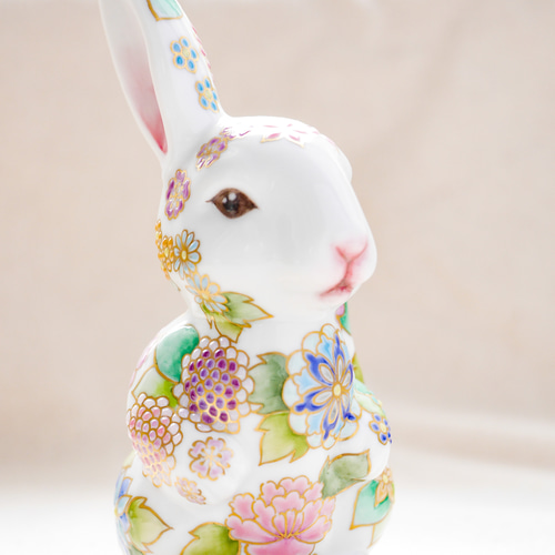 受注制作*金彩花柄白うさぎ その他置物 Jun. 通販 15683037 受注制作*金彩花柄白うさぎ その他置物 Jun. 通販 15683037