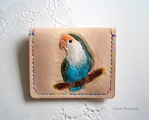 コザクラインコ  小桜　ホワイトフェイス インコ　ブルー　革 コインケース 鳥 レザー  インコグッズ　鳥グッズ