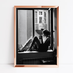 アートポスター モノクロ写真 窓辺のシルエット 影と光の芸術的表現 ヴィンテージ調 4808 7枚目の画像