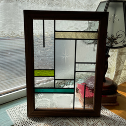 ステンドグラス　パネル　大正ロマン　格子戸 ステンドグラス パネル 大正ロマン格子戸 その他アート ステンド