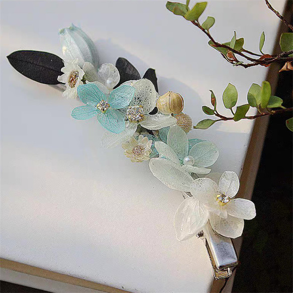 ナチュラルオータムバレッタ 押し花 本物 髪留め アクセサリー