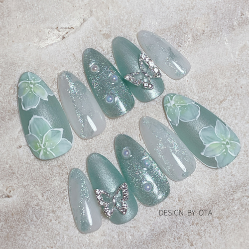 ネイル ネイルチップオーダー ガラスフレンチ 埋め尽くし ちゅる