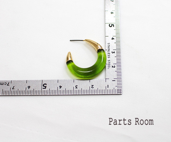 [2 件] 帶金屬帽的圈形耳環 [蘋果綠] [鈦柱/無扣] -mt-4004 第3張的照片