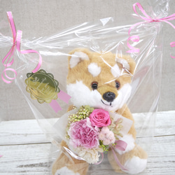 プリザーブドフラワーの花束と可愛い柴犬 4枚目の画像