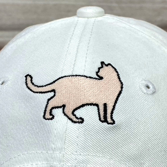 【實體限定】貓咪剪影一點刺繡棉帽&lt;白色&gt;【包郵】 第5張的照片