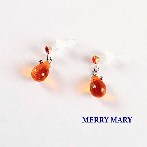 艶雫 樹脂ピアス ＜オレンジ＞ ☆送料無料☆ ピアス（スタッド・一粒  