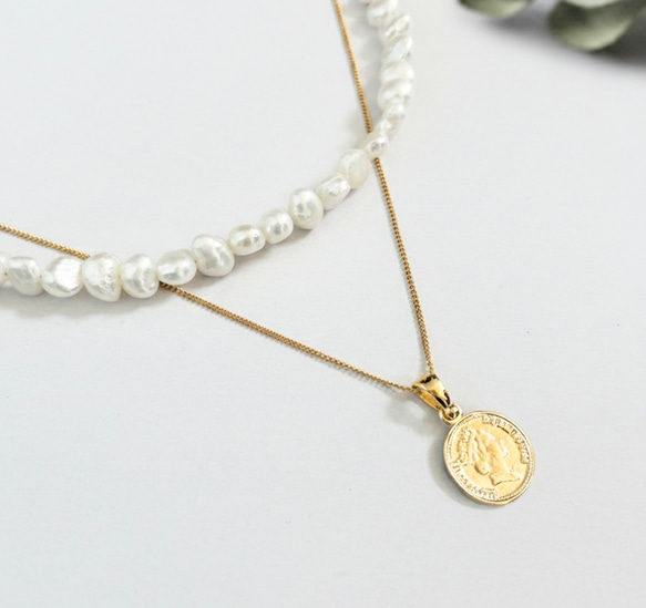 送料込お得セット バロック淡水パールネックレス&K16GPコインネックレス 2枚目の画像