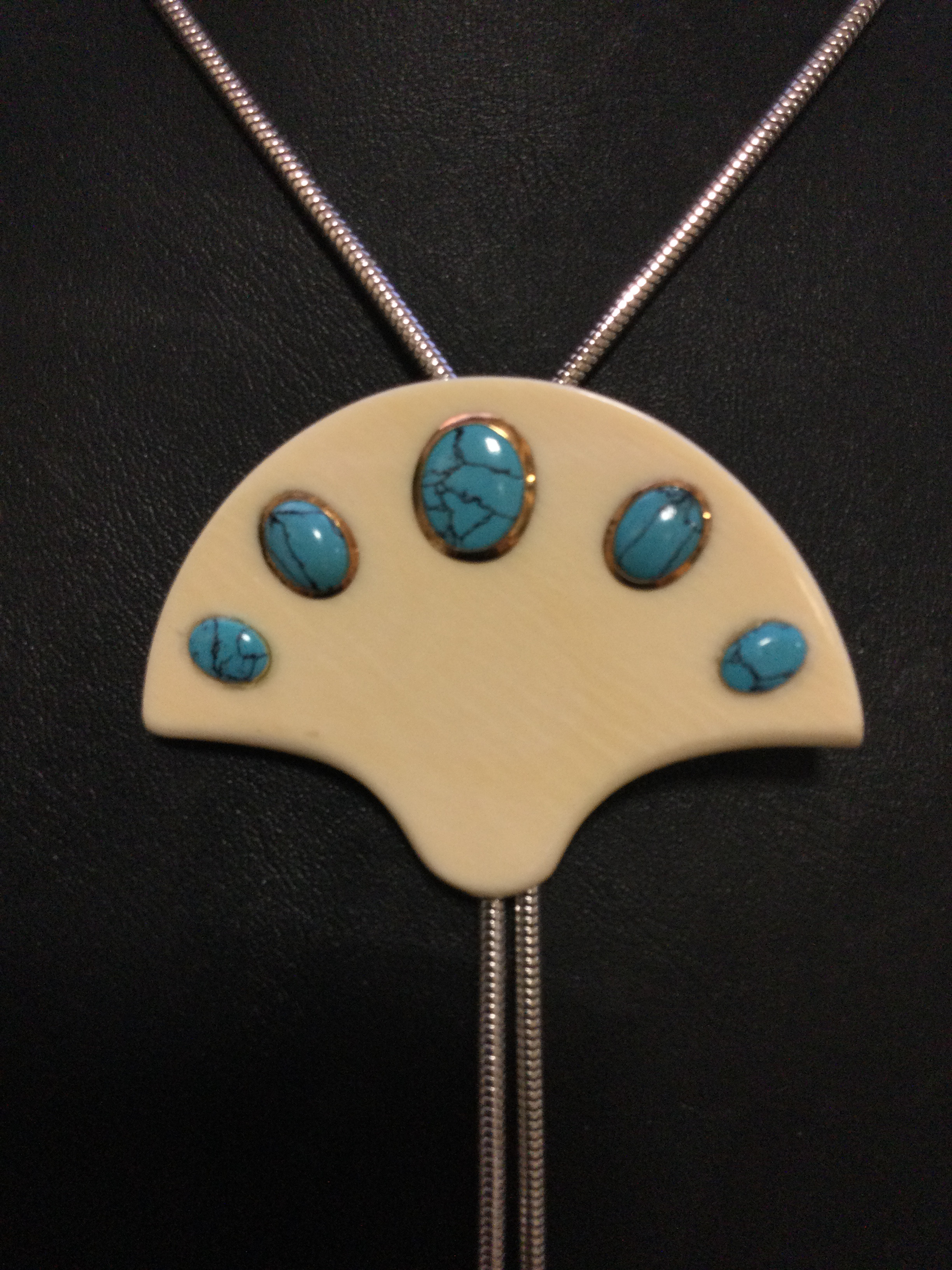 ☆本象牙2wayループタイ＆Y字ペンダント（天然石使用）A-3 ※