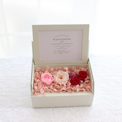 ありがとうを伝えるピンクのフラワーフォトボックス　誕生日　結婚祝い　プリザーブドフラワー 2枚目の画像