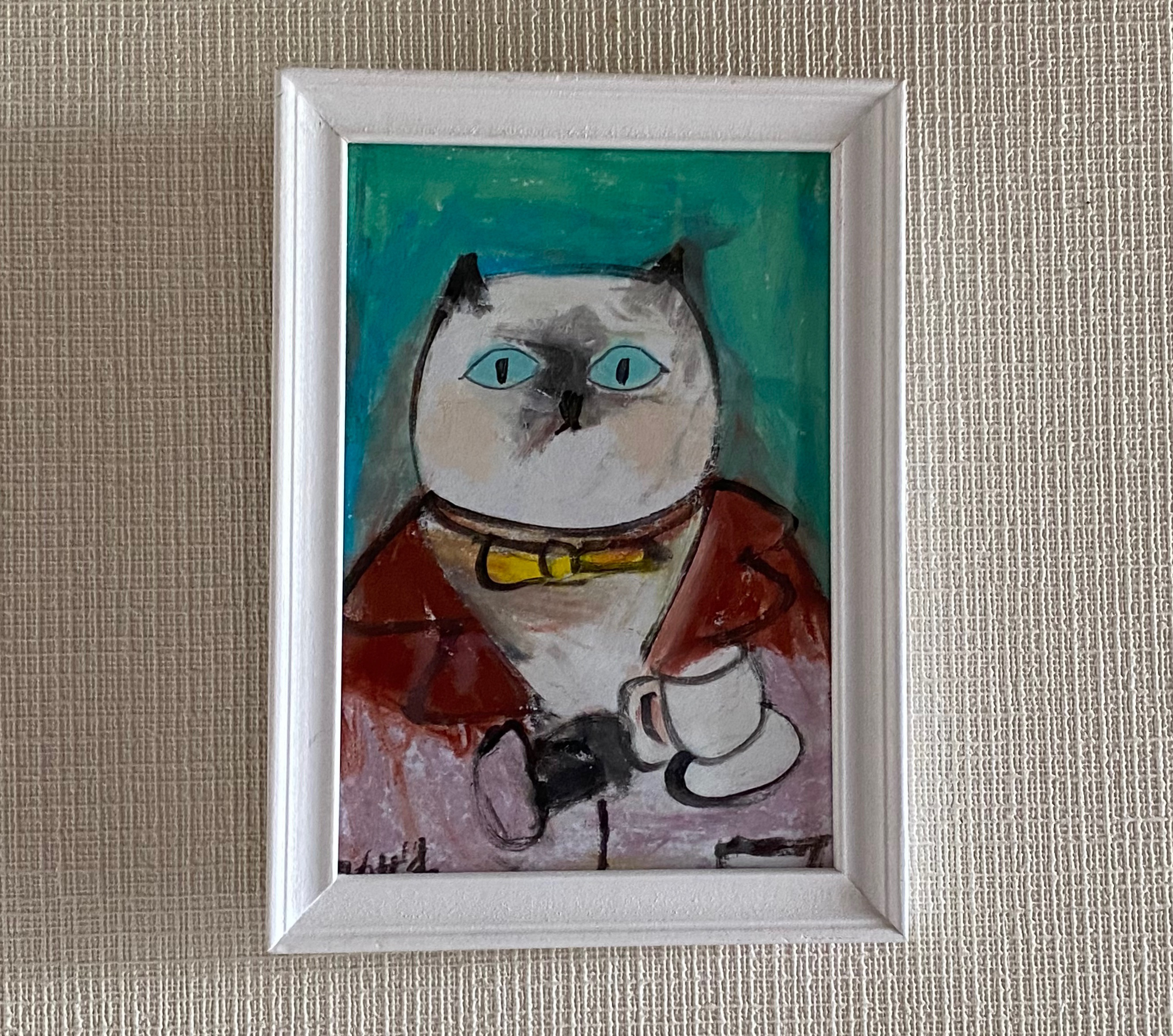 絵画。原画【椅子の上の黒猫がコーヒーを見た】の通販 by アカザ