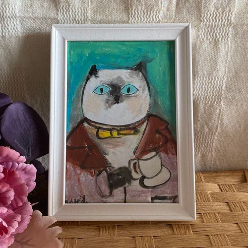 絵画。原画【シャム猫は週末にきれいで暖かい部屋を配置してから