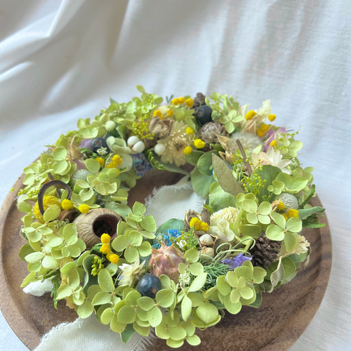 ドライフラワースワッグアジサイナンキンハゼ春ナチュラルリース