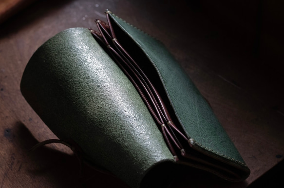 お財布　三つ折り　緑色のお財布　レザーウォレット 11枚目の画像