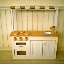 90 センチワイドタイプ おままごと キッチン 木製 チェッカーガラス扉