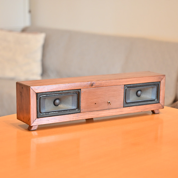 スマホスピーカー　角型　Bluetooth接続　木製　オーディオ　ステレオ　スマホスタンド付 2枚目の画像