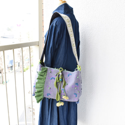 kuraimuさま専用ページ☆インド刺繍リボンショルダーのボタニカルバッグ～グレイッシュラベンダー 19枚目の画像