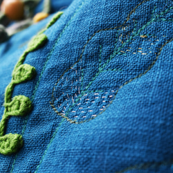 インド刺繍リボンショルダーのボタニカルバッグ～ターコイズブルー 9枚目の画像