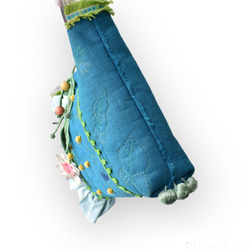インド刺繍リボンショルダーのボタニカルバッグ～ターコイズブルー 11枚目の画像