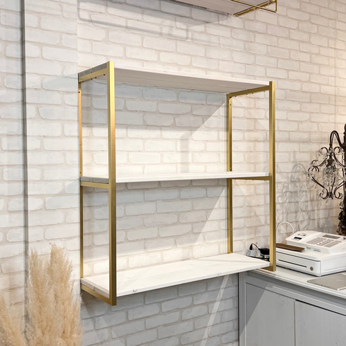 アイアン ウッド シェルフ イエローゴールド サロン おしゃれな棚